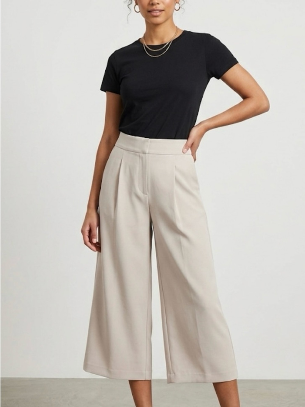 Club Monaco Wide-Leg Cropped Trousers in Light Beige